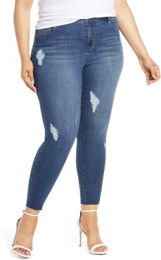 Plus Size Women's 1822 Denim Distressed Jeggings