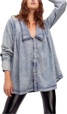 Ruffle Collar Denim Swing Blouse