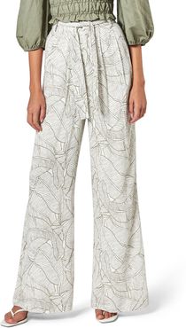 Bask Tie Waist Wide Leg Linen & Cotton Pants