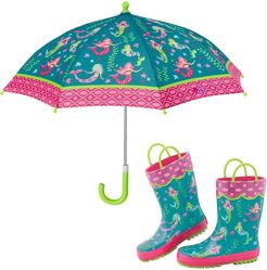 Print Rain Boots & Umbrella Set - Blue/green