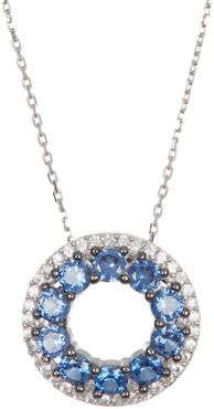 Suzy Levian Sterling Silver Sapphire Circle Diamond Accent Pendant Necklace - 0.02 ctw at Nordstrom Rack