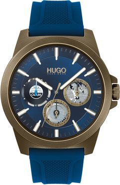 Hugo Twist Multifunction Silicone Strap Watch, 44mm