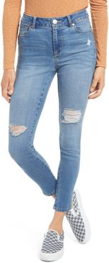 Ripped High Waist Ankle Skinny Organic Cotton Blend Denim Jeans