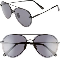 Lenox 61mm Round Flat Front Aviator Sunglasses - Black/ Grey