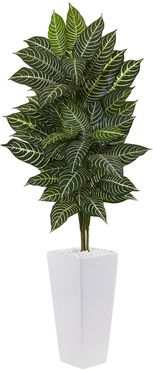 NEARLY NATURAL 4" Zebra Artificial Plant in White Tower Planter at Nordstrom Rack