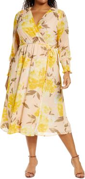 Plus Size Women's Halogen Wrap Front Long Sleeve Midi Dress