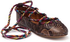 Valentino Leather Printed Ankle Tie Ballerina Flat at Nordstrom Rack