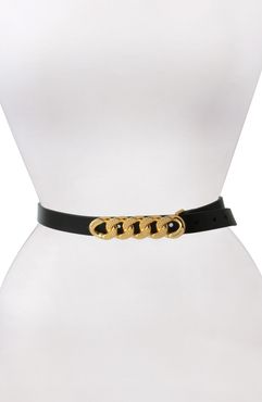 Chain Detail Leather Belt / Polished Brass