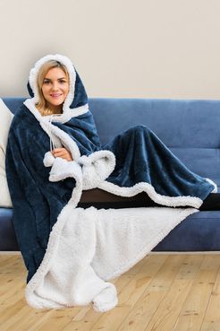 Duck River Textile Solid Hooded Reversible Throw Blanket with Side Pockets - Navy at Nordstrom Rack