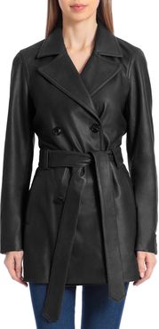 Badgley Mischka Double-Breasted Lamb Leather Trench at Nordstrom Rack