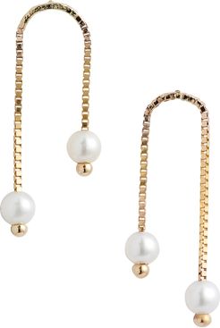 Box Chain Double Cultured Pearl Earrings