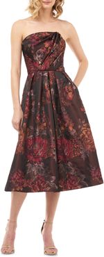 Claudia Kensington Strapless Jacquard Cocktail Dress