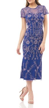 Illusion Yoke Beaded Soutache Midi Dress