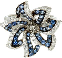 Suzy Levian Sterling Silver Blue Sapphire, Created White Sapphire & Brown Diamond Spiral Ring - 0.02 ctw at Nordstrom Rack