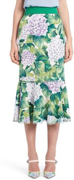 Hydrangea Print Ruffle Hem Skirt