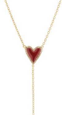 ADORNIA Fine 14K Gold Plated Sterling Silver Heart Enamel Diamond Y Necklace - 0.25 ctw at Nordstrom Rack