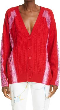 Lace Inset Cable Wool Cardigan