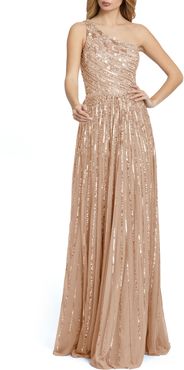 Embellished One-Shoulder A-Line Gown