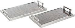 Willow Row Rectangular Polished Metal Trays With Natural Wood Chunks - Set Of 2 at Nordstrom Rack