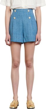 High Waist Button Tweed Shorts