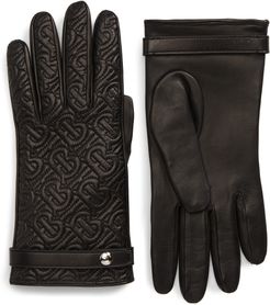 Tb Monogram Quilted Cashmere Lined Leather Gloves