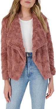 Come Cozy Drape Front Textured Faux Fur Jacket