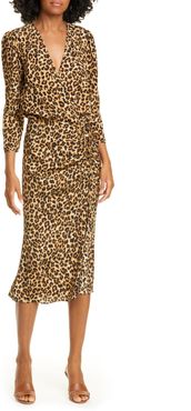 VERONICA BEARD Arielle Leopard Print Silk Blend Midi Dress at Nordstrom Rack