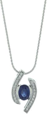 Suzy Levian 14K White Gold Oval Cut Sapphire & Diamond Pendant Necklace - 1.15 ctw at Nordstrom Rack