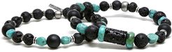 Mr. Ettika Set Of 2 Lava & Turquoise Stretch Bracelets