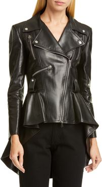 Peplum Leather Biker Jacket