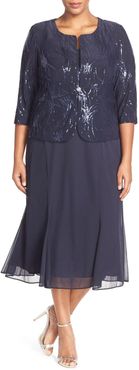 Plus Size Women's Alex Evenings Sequin Mock Two-Piece Dress With Jacket