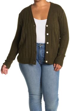 Sweet Romeo V-Neck Button Front Ribbed Cardigan at Nordstrom Rack