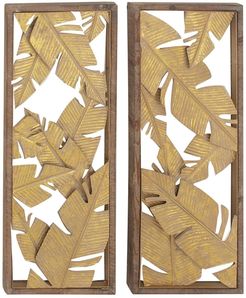 Willow Row Contemporary 34" Stained Iron And Fir Wood Hawaiian Leaf Framed Wall Decor - Set of 2 at Nordstrom Rack