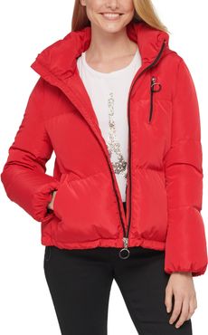 Cropped Water Resistant Hooded Down & Feather Puffer Coat