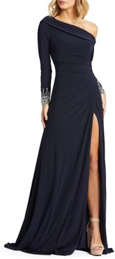 One-Shoulder Long Sleeve Jersey Gown