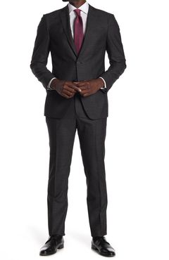 John Varvatos Collection Black Micro Print Two Button Notch Lapel Wool Tailored Fit Suit at Nordstrom Rack
