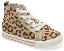 Girl's Mini Boden Leopard Print Canvas High Top Sneaker