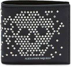 Skull Studded Leather Bifold Wallet - Black