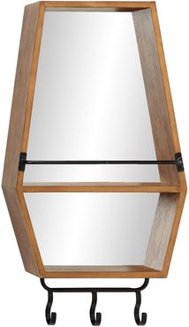 Willow Row 15" x 29" Hexagonal Wood Wall Mirror with Shelf & 3 Iron Hanging Hooks at Nordstrom Rack