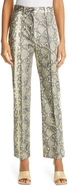 Robyn Snake Embossed Faux Leather High Waist Straight Leg Trousers