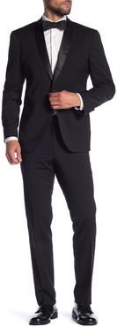 Kenneth Cole Reaction Black Solid Two Button Notch Lapel Techni-Cole Slim Fit Tuxedo at Nordstrom Rack