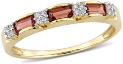 Delmar 10K Yellow Gold Plated Sterling Silver Baguette Cut Garnet & Diamond Eternity Ring - 0.07 ctw at Nordstrom Rack