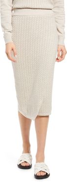 Pointelle Cable Knit Midi Sweater Skirt