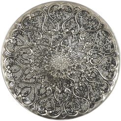 Willow Row Large Round Silver Aluminum Wall Decor with Mosaic Mirror Detail - 33" x 33" at Nordstrom Rack