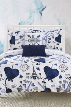 Chic Home Bedding Queen Droite Reversible Paris Is Love Theme Print Design Comforter 9-Piece Set - Navy at Nordstrom Rack