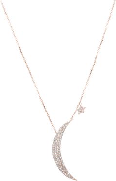 Crescent & Star Pave Pendant Necklace
