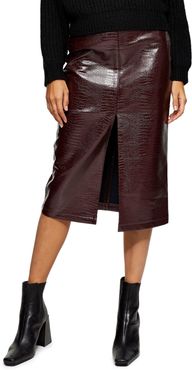 Crocodile Faux Leather Pencil Skirt