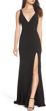 MAC Duggal Deep V-Neck Slit Jersey Gown