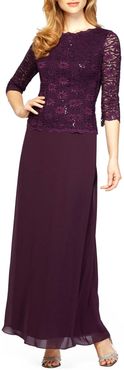 Alex Evenings Sequin Lace & Chiffon Gown