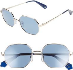 53mm Geometric Polarized Sunglasses - Gold/ Blue